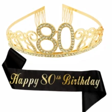 2 peças/Conjunto Tiara de Coroa de Aniversário Faixa Mulheres 16th 18th 21st 30th 40th 50th 60th 70th 80th Feliz 16th 18th 21st 30th 40th 50th 60th 70th 80th Decoração de Festa de Aniversário Lembrancinhas - Visão 9