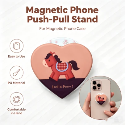 可愛い特殊形状プッシュプル式スマホホルダー、磁力吸着プッシュプル式スマホホルダー、可愛いリトルポニースタイル高級シェイクフォン磁気ホルダー、ABS素材、伸縮調整可能、安定したデスクトップサポート、シェルテクスチャデザイン、ユーザーの必需品、母の日ギフト