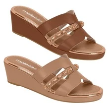 Tamanco Feminino Moleca Anabela Com Pedraria 5512311 - Avelã - Visão 3