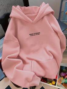 Women's Hoodie With Kangaroo Pocket, Casual Long Sleeve, Flannel Cotton, Warm, Ideal For Winter - 淺粉色 - 查看 7