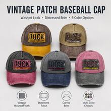 ROCK Letter Embroidered Patch Baseball Cap, Distressed Washed Streetwear Hat - A - View 4