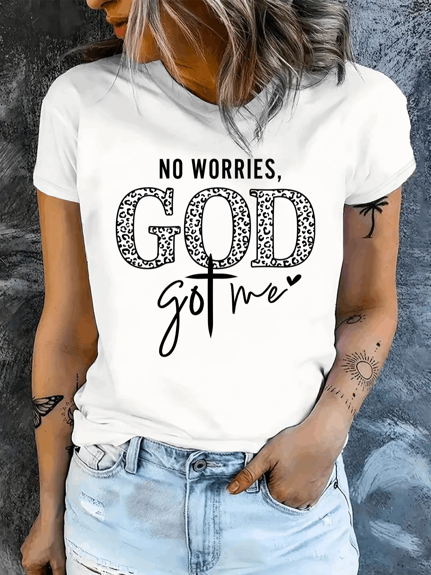 Dios me consiguió mujer TShirt cómodo cuello de tripulación casual mezcla de algodón mangas cortas suave transpirable top mujer camiseta verano primavera ropa callejera tela