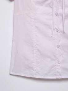 DEEKA Summer New Women's Fashion Minimalist Bowknot Decor Chiffon Blouse - Baby Pink - View 10