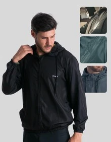 Men's Water Repellent Windbreaker Jacket With Hood And Pocket - Negro - Ver 1