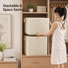 1pc Beige Storage Box, Minimalist Fabric Foldable Storage Bin, Large Capacity Stackable Quilt & Clothing Organizer, Zippered Dust-Proof & Moisture-Proof Blanket & Clothing Storage Bag, Suitable For Wardrobe, Bedroom, Closet, Dorm, Home - Gray Ripples - View 9