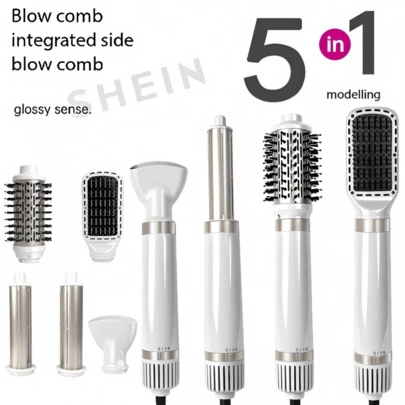5-In-1 Multi-Functional Hair Dryer, Hot Air Brush, Auto Curling Iron, Straightening Comb, With 5 Different Experience Combs, 110,000 RPM High-Speed, Negative Ion Technology, Quick Drying, Professional Blow Drying, Curling, Volumizing, Straightening And Styling, Great Gift Choice