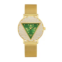 YaLaLuSi Brand: An Elegant Women's Quartz Watch Featuring A Delicate Round Bezel, A Triangular Dial Adorned With Rhinestones, Roman Numeral Hour Markers, And Luminous Hands. - Gold - View 12