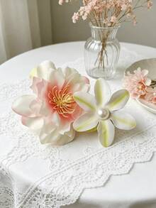 1件裝女款雙色花朵髮夾，DIY手工藝，小巧可愛，仿真花3D髮飾，仙氣藝術風，攝影道具，百搭日常穿搭配件，髮梳髮夾，抓夾 - 彩色 - 查看 1