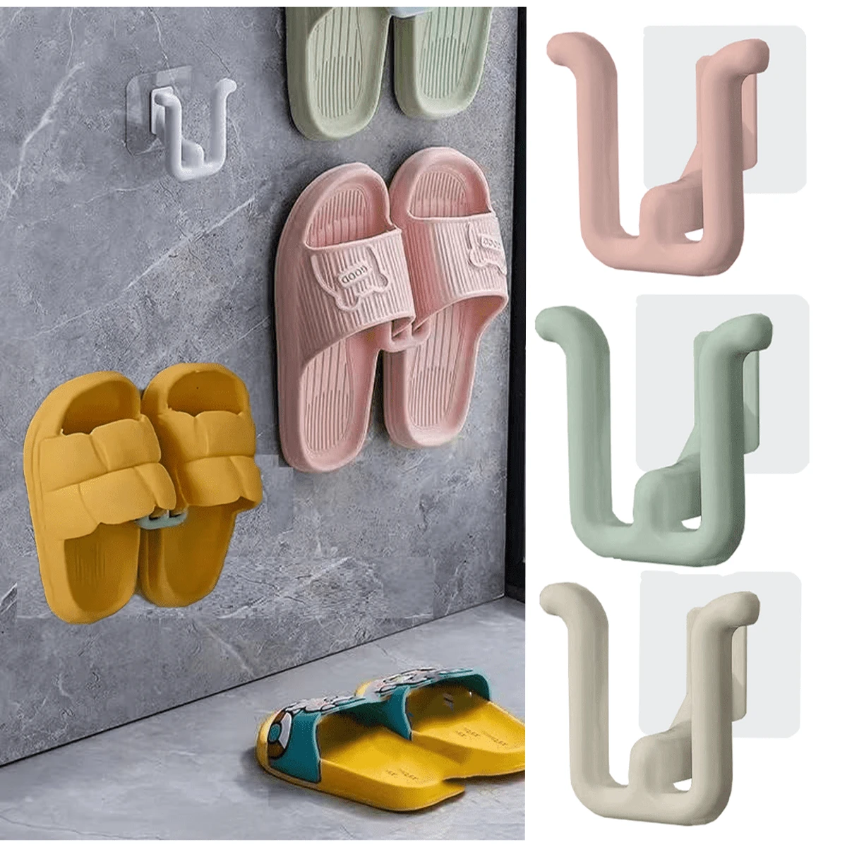 3slipper Hooks, Shower Flip Flops Adhesive Storage Rack Saves Space Babouche Adhesive Bracket, Bathroom Shower Flip Shoe Adhesive Organizer, Bathroom Shower Flip Shoelace Adhesive Storage Rack Saves Space,Storage Rack, Space Saving Dishwashing Cloth - View 1