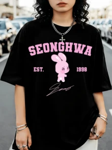 ATEEZS Seonghwa Pink Rabbit EST. Hoodie 1998, Streetwear Inspired By K-Pop Fans - Black - View 6