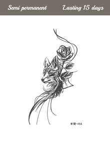 1片装草本汁半永久魔法纹身贴纸，抽象温柔狐狸玫瑰狼图案，音乐节礼物，7-14天防水，适用于手臂、胸部、背部、身体等部位的临时纹身 - 藍色 - 查看 10