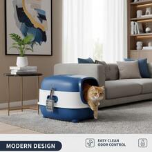 56x40x40cm Purple Fully Enclosed Cat Litter Box With Front Entry & Scoop, Extra Large Odor-Locking Litter Box For Big Cats & Multiple Cats, Anti-Leak Design For Home Living Rooms & Pet Rooms, Easy To Clean & Drawer-Type Tray - 均碼 - 查看 8