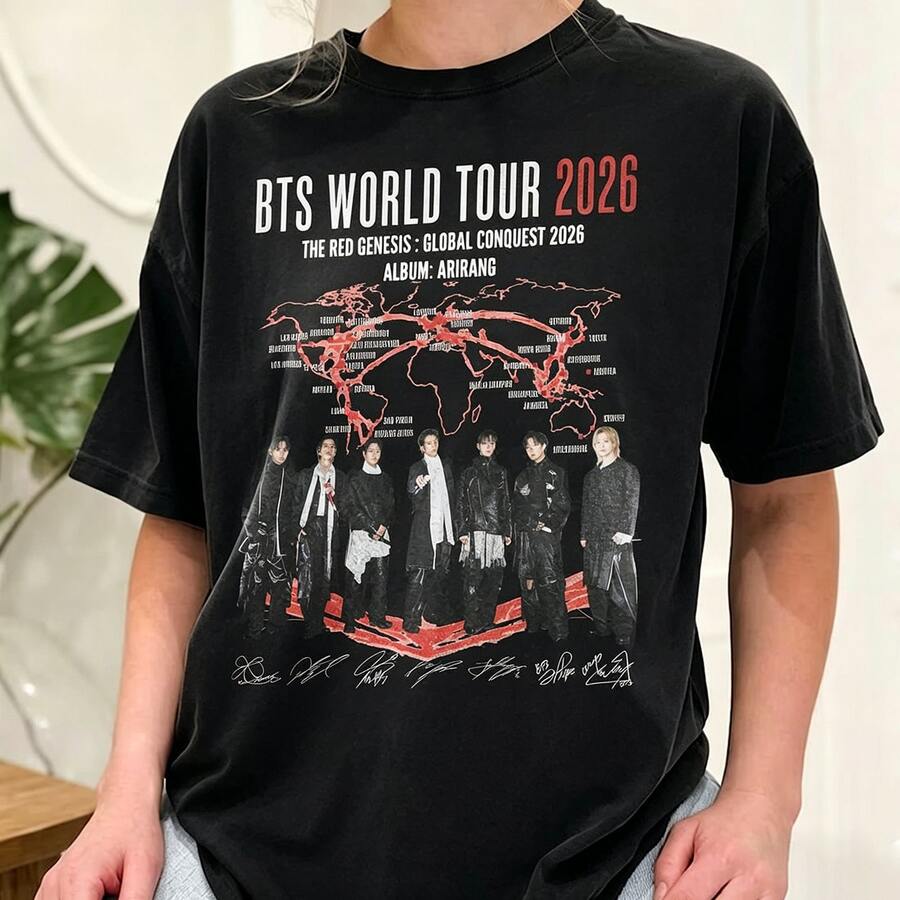 B T S World Tour 2026 Global Conquest Arirang Vintage C Omfort C Olors Shirt - 黑色 - 查看 1