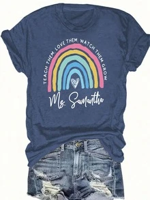 Women's Reading Rainbow Graphic Tee With Book Design Tee, Soft, Heavyweight, Fitted Fit, Print, Graphic, Design, Book, Rainbow Print, For Casual - 藏藍-3 - 查看 11