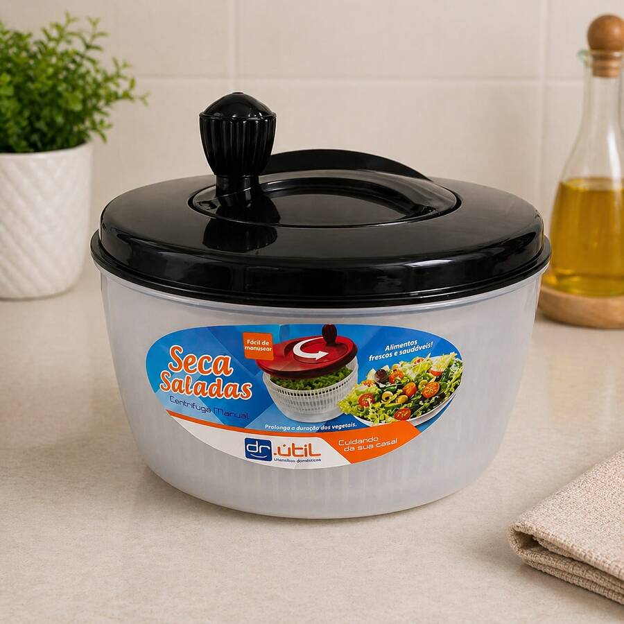 Centrífuga De Salada Secador Verduras Manual 4 Litros - Envio Nacional - Preto - Visão 1