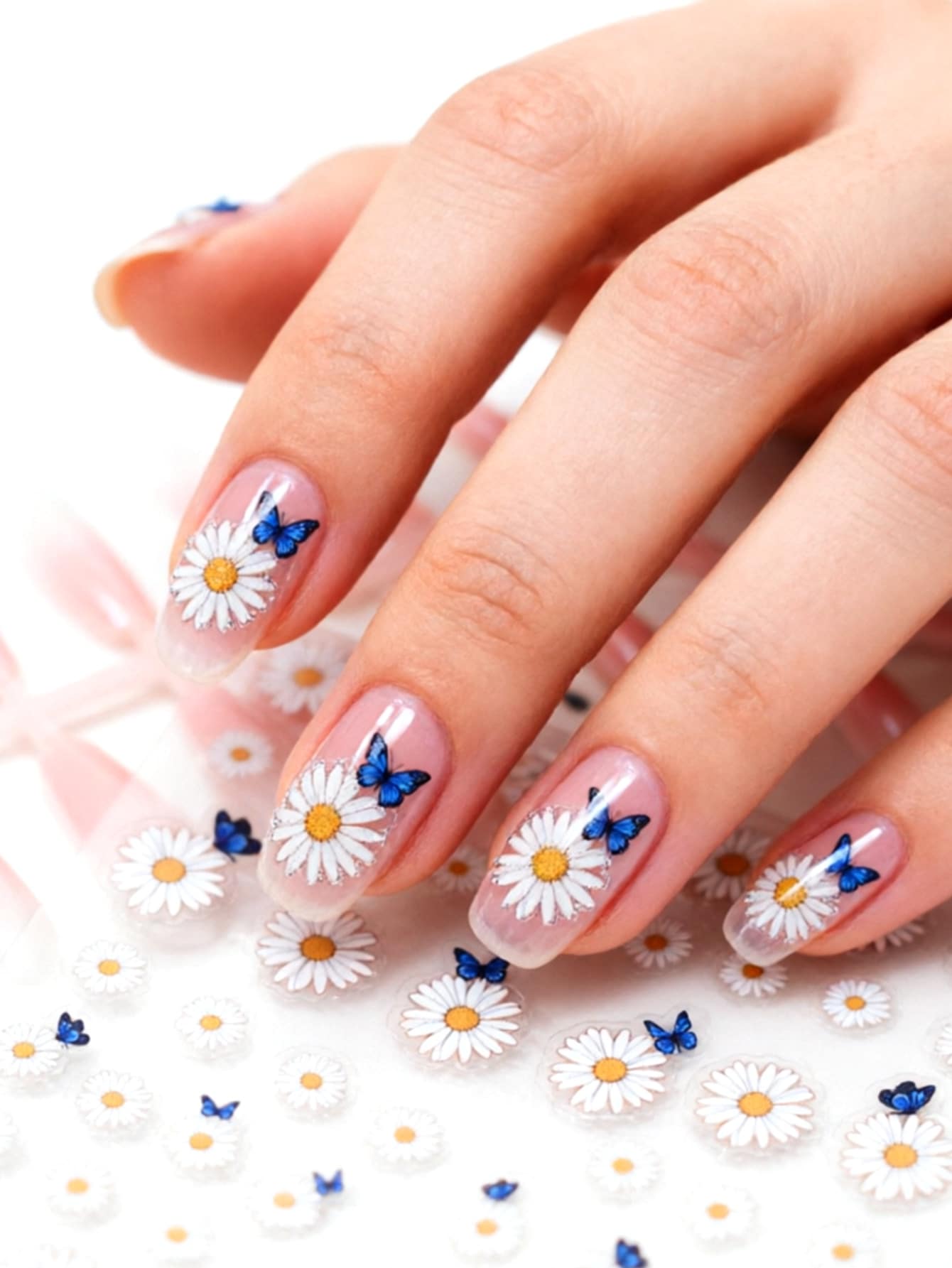 1 miếng dán móng tay hình hoa cúc trắng dập nổi, chủ đề thực vật, bề mặt bóng, hình dạng bất đối xứng, phong cách tươi mới, phù hợp cho nữ, dụng cụ làm móng DIY dùng một lần. - Nhiều màu - Xem 1