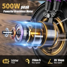 Dult Electric Bicycle, 500W Motor, 48V 15Ah Battery, 14-Inch Thick Tires, Top Speed Of 20 Miles Per Hour, Range Of 32 Miles, All-Terrain Electric Bicycle. - 黑色 - 查看 4