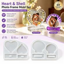 DIY Crystal Epoxy Resin Mold, Heart-Shaped Shell Photo Frame Silicone Mold With Base, For Making Souvenir Photo Decorations, Home Decor Gifts - A - View 2