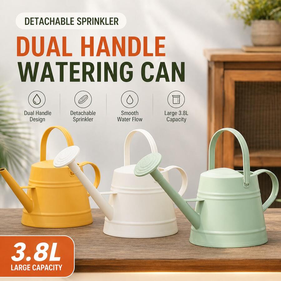 1个3.8升长嘴可拆卸喷头浇水壶，小型室内浇水壶，适用于室内植物，复古圆形罗纹花卉浇水壶，室内植物浇水壶，适用于家庭露台阳台花园春夏季 - 澆水壺 - 查看 1