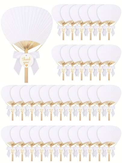 9/3pcs Wedding Bridal Fan Decor Set, Includes Bow Decorated Wedding Fan, Round Thank You Card, Wedding Party Decorations, Bridal Bridesmaid Hand Fan, Birthday Party Favors, Wedding Photo Props, Great Gift For Bride, Bridal Shower, Or Birthday Party