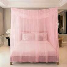 1pc Polyester Mesh Canopy Bed Cover, Portable Summer Mosquito Net, Suitable For Patio, Porch, Camping And Bedroom Decor, Lightweight And Breathable Design, Easy To Install Mosquito Net, Summer Bedding Accessory - Pink - View 4