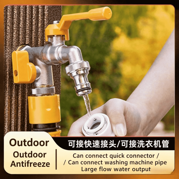Outdoor Faucet Frost-Proof Extension, Dual-Head Dual-Outlet Garden Hose Bibcock, Quick-Open Spigot For Yard/Lawn Watering