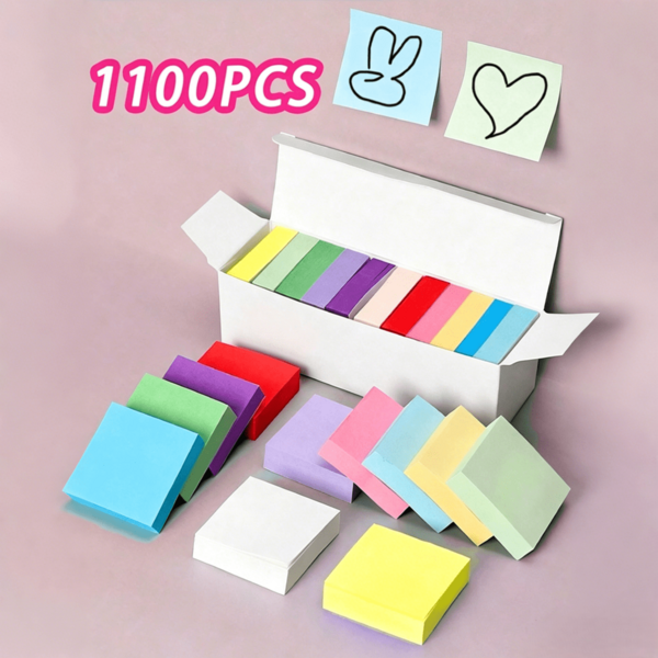 11 Packs, 1100 Sheets Of Mixed-Color Sticky Notes, Creative Easy-To-Stick Notes, Suitable For Office, School, And Students, Tearable Sticky Notes, Convenient For Students To Take Notes, School Supplies, Back-To-School Essential