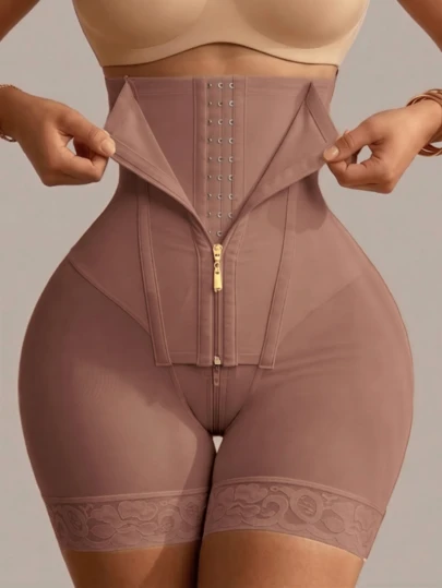 1 pieza Pantalones cortos moldeadores de cintura alta de Colombia, pantalones de control de abdomen para mujer, levantan el trasero y adelgazan las piernas con cremallera, ropa interior moldeadora de compresión total del Body, adecuada para todas las ocasiones