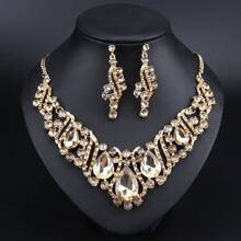 Luxury Red Rhinestone Jewelry Set, Gold Plated Teardrop Crystal Necklace & Earrings, Bold Statement Accessory For Evening & Bridal Events - 2 Piece Set - View 8