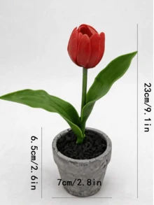 1 pièce Plante de tulipe artificielle en pot de 23 cm, fleur en PU au toucher réaliste dans un pot en céramique, bonsaï de tulipe factice pour décoration de bureau, 3 couleurs disponibles, arrangement floral de style Ins nordique esthétique pour maison, bureau, salon, chambre, table à manger, mariage, fête - Rouge - Voir 6