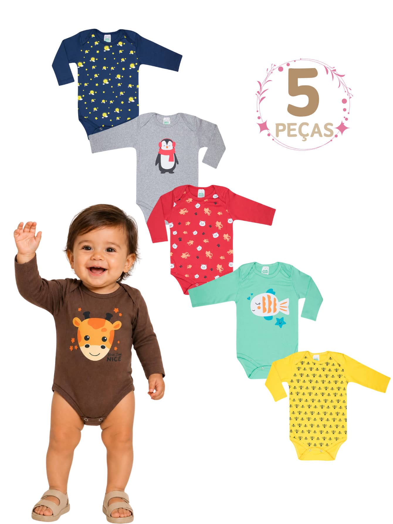 Baby Bodysuit 5 Pieces Unisex Girl Or Boy WINTER SEPARATE SEPARATE BODYSUIT Newborn Layette - 2510 - UNISEX - 男女通用的 - 查看 1