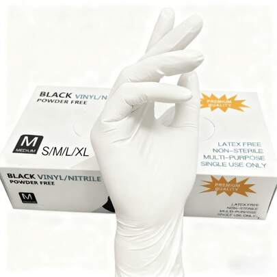 100 pièces Gants jetables en nitrile blancs, sans latex, imperméables, pour le nettoyage domestique, la cuisine, la manucure, le tatouage, la réparation automobile, tailles S/M/L/XL