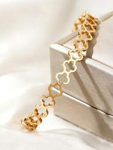 1pc Fashionable Luxury Titanium Steel Open Bangle Bracelet For Women - Yellow Gold - View 2