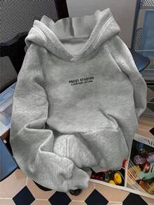 Women's Hoodie With Kangaroo Pocket, Casual Long Sleeve, Flannel Cotton, Warm, Ideal For Winter - 灰色 - 查看 8