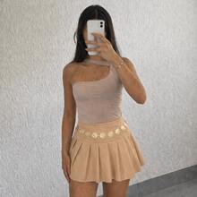 Women's Tailored High-Waisted Short Skirt With Lining And Side Zipper - Stylish Flared Skirt For São João Festivities And Special Occasions. - 淺褐色的 - 查看 1