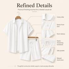 Men's Retro Desert Geometric Print 2 Piece Outfit, Summer Casual Button Down Shirt And Shorts Set, Lightweight Beach Vacation Suits For Men - A - 查看 8