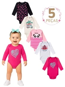 Baby Bodysuit 5 Pieces Unisex Girl Or Boy WINTER SEPARATE SEPARATE BODYSUIT Newborn Layette - 2510 - FEMININE - 羅莎 - 查看 1