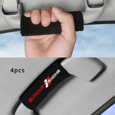 4pcs Universal Car Roof Grab Handle Covers, 4-Piece SPORT RACING Print Anti-Slip Handle Grips, Soft Fabric Grip Covers Fit Most Vehicles