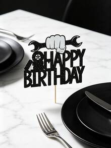 1pc Wrench Cake Topper, Shiny Tire Wrench Cake Topper, Happy Birthday Cake Topper, Car Repair, Engineer Theme, Suitable For Birthday Party Decoration - Cake Topper - View 2