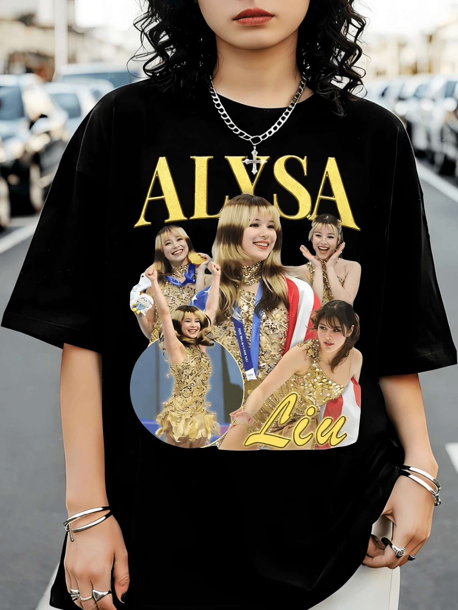 Alysa Liu Figure Skating Champion Vintage Bootleg T-Shirt Retro Sports Graphic Tee - Black - View 1