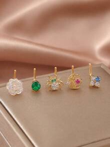 Bộ 5 khuyên mũi hình chữ L dễ thương, hình hoa hồng, nhện, sao và trăng. - Vàng 14 - Xem 2