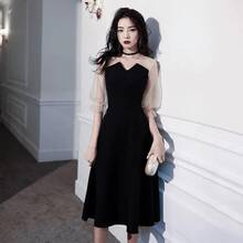 V-Neck Short-Sleeved A-Word Evening Dress - màu đen - Xem 7