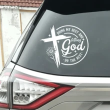 Hình dán xe hơi với câu nói ý nghĩa - "Tôi đang cố gắng hết sức và để Chúa lo phần còn lại" - Hình dán vinyl, biểu tượng chữ thập và hoa cúc, hình dán tâm linh chống thấm nước dành cho xe hơi, xe tải và máy tính xách tay. - A - Xem 6
