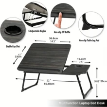 Hagmoo Mesa para cama/sofá portátil, bandeja para sofá, escritorio para el hogar, bandeja para desayuno con soporte para tazas, películas en la cama, marco para cama para portátil, mesa para cama con patas plegables artículos para el hogar. AB - MARRON - Ver 3