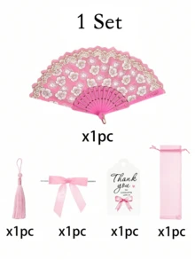 一套粉色花卉折扇，婚礼派对礼品套装，适用于婚礼仪式、新娘送礼会、婚礼签到簿、伴娘拍照道具、婚礼装饰、新婚礼物、生日派对装饰，是婚礼派对、新娘送礼会和节日庆典的理想之选。 - A - 查看 6