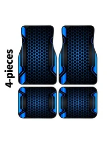 4pcs Car Floor Mat Set, 2D Creative Pattern Print With Tech Style Border, Non-Slip Polyester Material Front And Rear Seat Universal Car Floor Mat Liners, Suitable For Sedan SUV Interior Accessories - A - View 8