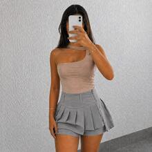 Women's Tailored High-Waisted Short Skirt With Lining And Side Zipper - A Stylish Flared Skirt Perfect For São João Festivities And Special Occasions. - 灰色 - 查看 3