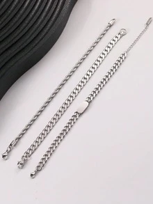 3 piezas Pulsera de lujo de acero de titanio de alta gama con diseño innovador y de moda para hombres, regalo - Plateado - Ver 3
