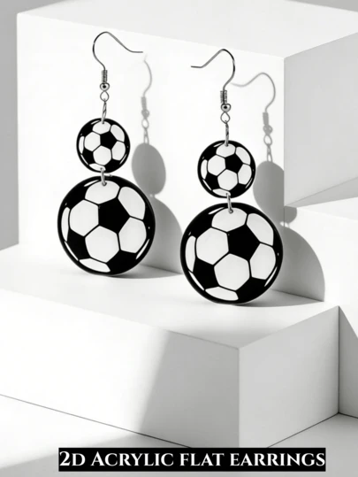 Pendientes con colgante de fútbol 2D, material de impresión acrílico plano, pendientes de la Copa Mundial, pendientes deportivos, accesorios casuales, adecuados para uso diario y eventos deportivos, para todas las estaciones