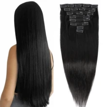 BINF 8pcs Vietnamese Straight Human Hair Clip-In Extensions Natural Black 8-26 Inches - Natural Black - View 2
